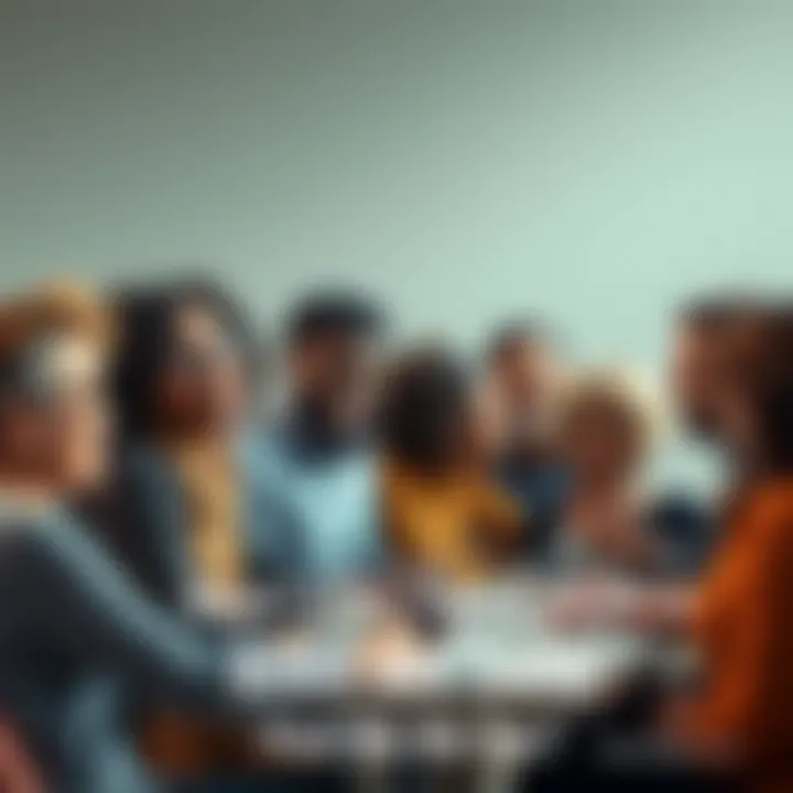 A group of diverse people engaged in an animated conversation, exchanging ideas and secrets.