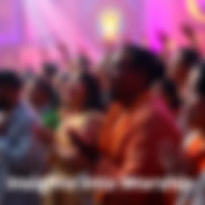 A diverse group of people engaging in worship, showcasing different expressions of spirituality and connection to their deities.