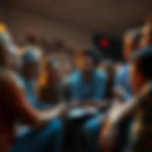 People in a community group sharing and discussing their personal stories and experiences.