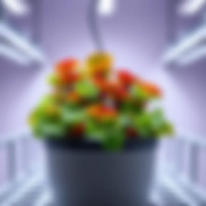 A small indoor planter with fresh green sorrel leaves thriving under grow lights