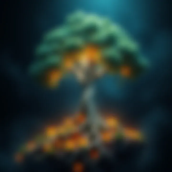 A tree symbolizing personal growth, with roots representing past experiences and branches showing future potential.