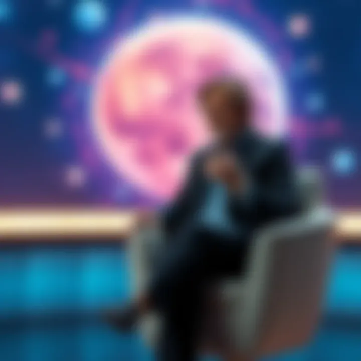 Grusch Discusses Non-Human Biologics David Grusch seated in an interview setting, sharing insights about non-human biologics and advanced spacecraft, with a cosmic backdrop.