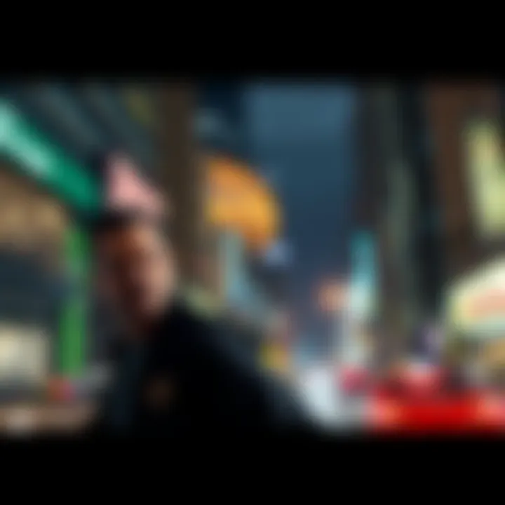 GTA6 Gameplay Screenshot A character from GTA6 in a city environment, showcasing action-packed gameplay reminiscent of Max Payne 3.
