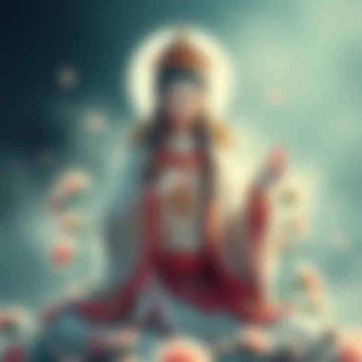 A serene image of Guan Yin surrounded by flowers, symbolizing guidance and support for those in need.