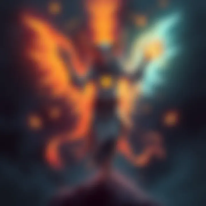 Guardian Jinn Illustration A mystical figure representing a Jinn, depicted as a playful spirit with a glowing aura, surrounded by dark and light elements, symbolizing protection and potential danger.