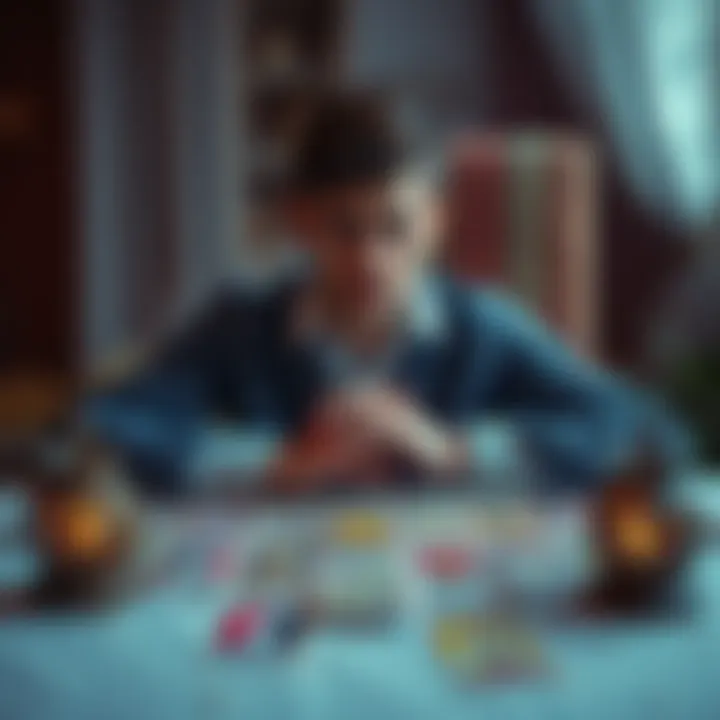 Guidance on Relationships A person sitting at a table with tarot cards spread out, looking thoughtful about their relationship choices.