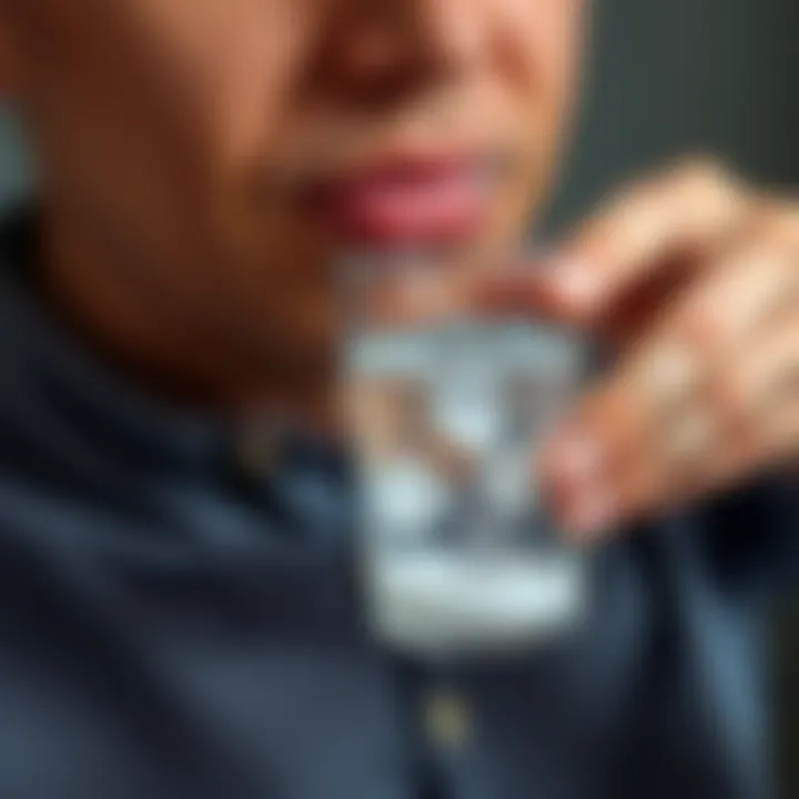 A person holding a glass of salt water for a rinse to relieve gum inflammation