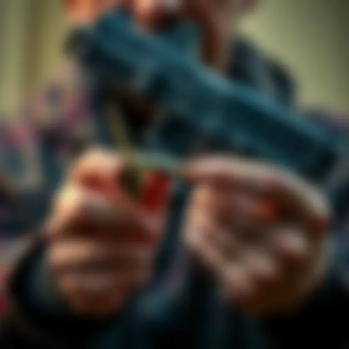 A person holding a marijuana joint alongside a gun, symbolizing the conflict between gun rights and cannabis legislation.
