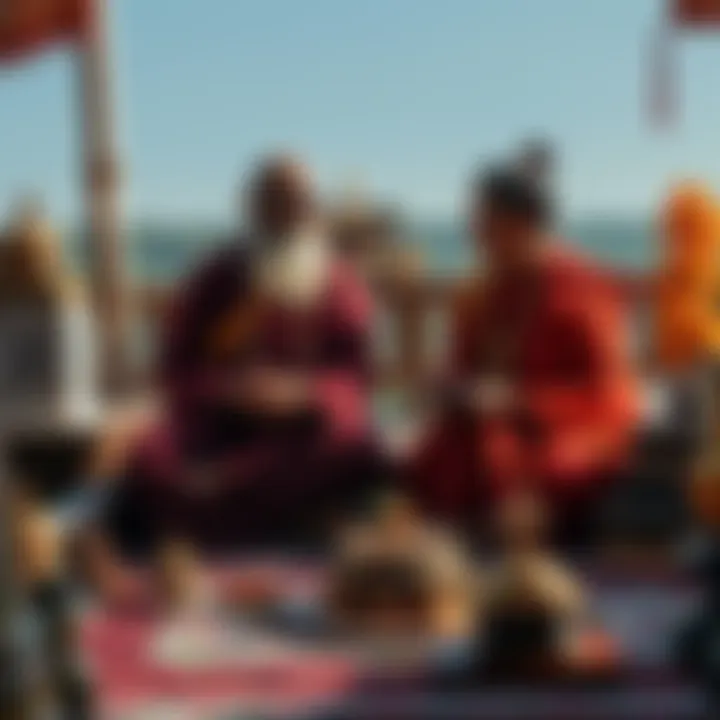 A guru and disciple sitting together in a peaceful setting, discussing spiritual teachings and financial commitments, surrounded by traditional Vajrayana elements.
