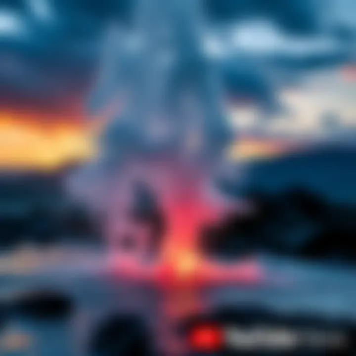 A gusher erupting with a spray of water, surrounded by natural scenery, showcasing the power of the water eruption.