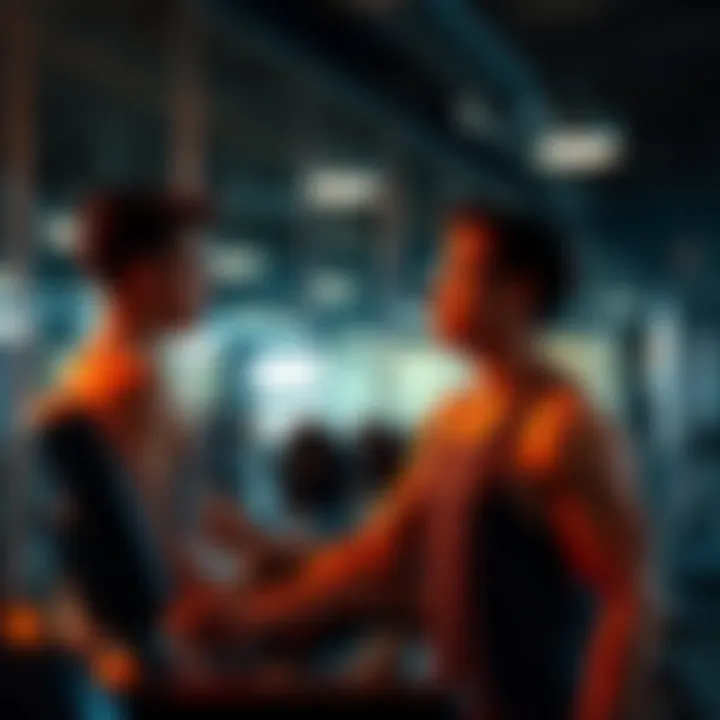 A gym-goer looking at a Scorpio man while exercising, showing interest and attraction.