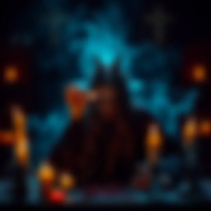 Hair Ritual for Baneful Magic A witch using a target's hair in a dark ritual, surrounded by candles and symbols, with a focus on the hair and a mysterious aura.