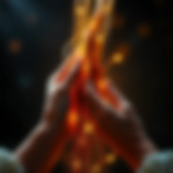 Two hands holding strands of hair, symbolizing a bond and connection between individuals, with a soft glow around them.