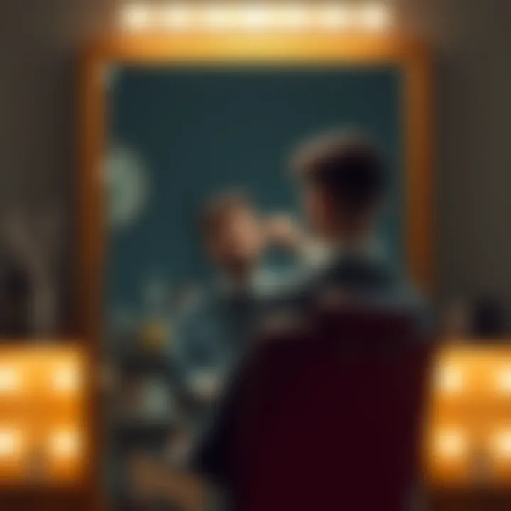 A person sitting in a barber chair getting a haircut, showing a thoughtful expression as they look in the mirror, symbolizing the connection between haircuts and mental clarity.