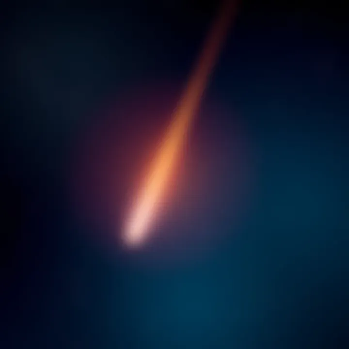 Halley's Comet in the Night Sky A bright comet streaks through a dark sky filled with stars, highlighting Halley's Comet's visibility