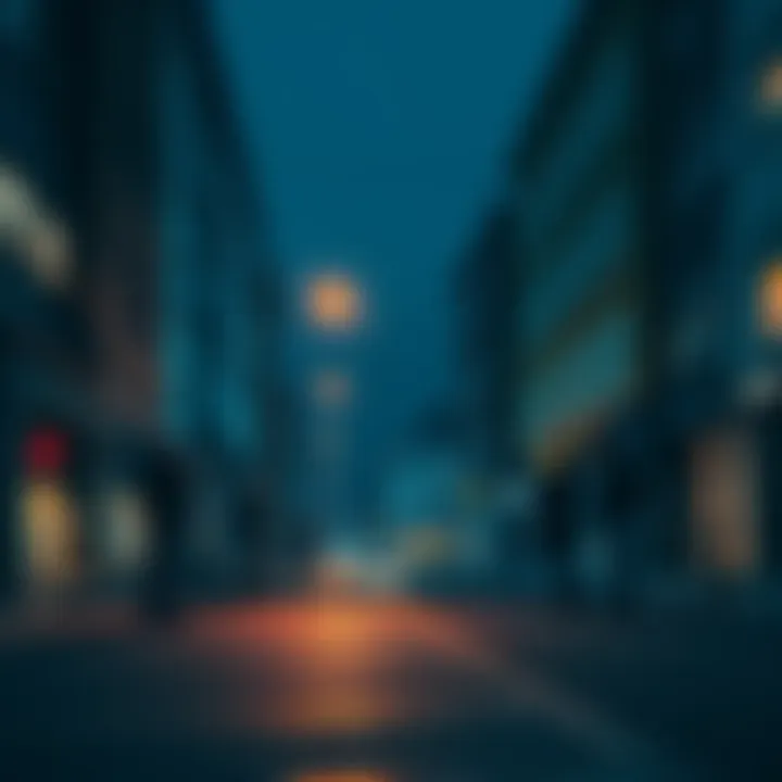 A quiet street in Hamburg at night with a few people looking around curiously, streetlights illuminating the area.
