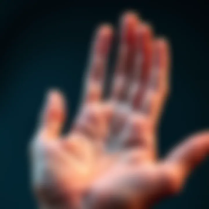 Close-up of a hand with detailed palm lines indicating financial prospects
