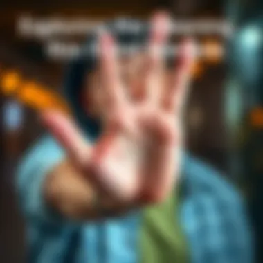 A person illustrating a specific hand gesture with their palm facing forward, emphasizing its meaning.