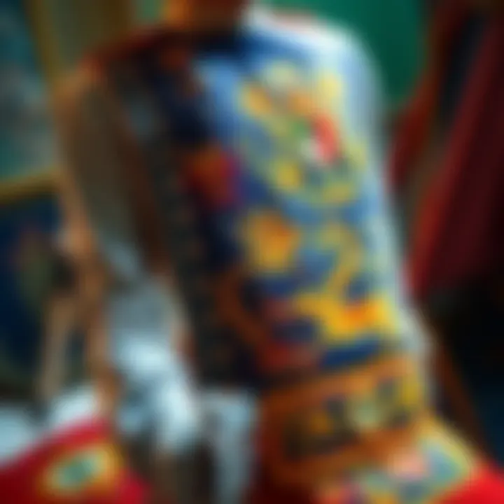An artist painting a custom Grand Officer Apron with 18th-century designs and vibrant colors