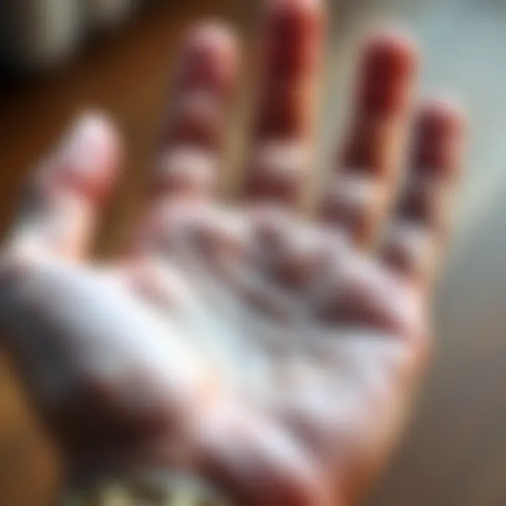 A close-up of a person's palm showing fate lines and other features, with a focus on marriage and career implications.