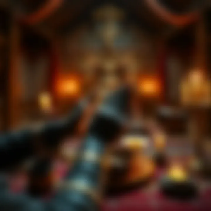A person receiving their one hand of Ifa in a spiritual setting, surrounded by ritual objects and symbols of divinity.