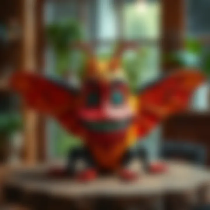 Handcrafted Mothman Planter A colorful planter shaped like a whimsical mothman with green plants, showcasing unique home decor.