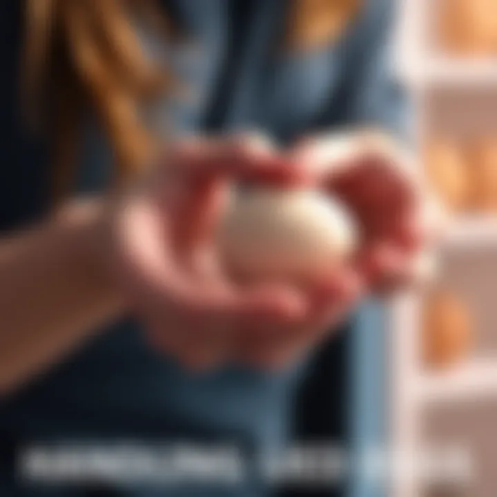 A person holding a used egg after an egg cleanse, considering options for disposal or repurposing.