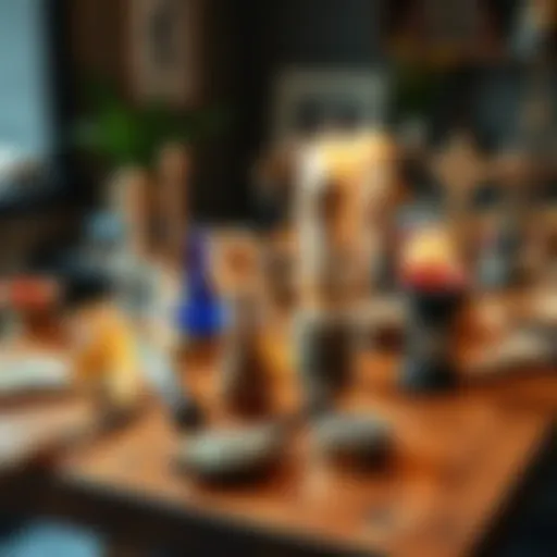 A variety of handmade magick tools displayed on a wooden table, showcasing different styles and designs for practitioners.