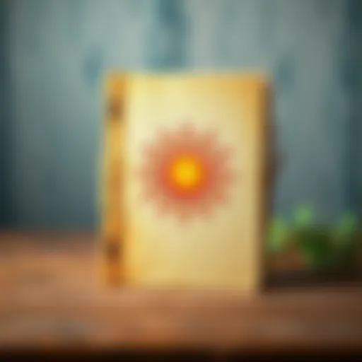 A handmade prayer notebook with a sun illustration on the cover