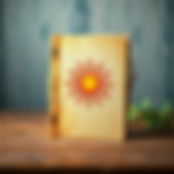 A handmade prayer notebook with a sun illustration on the cover