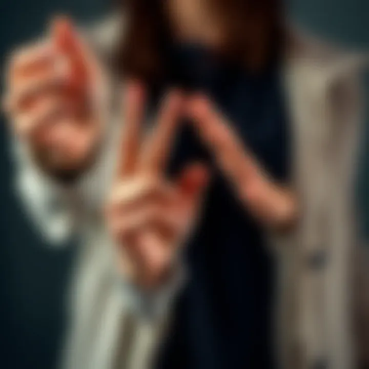 A person using hand gestures to communicate ideas without words, highlighting non-verbal communication