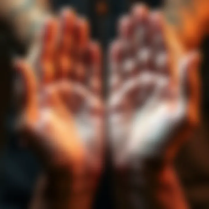 Close-up of hands showing simian lines on the palms, illustrating the unique characteristics in palmistry.