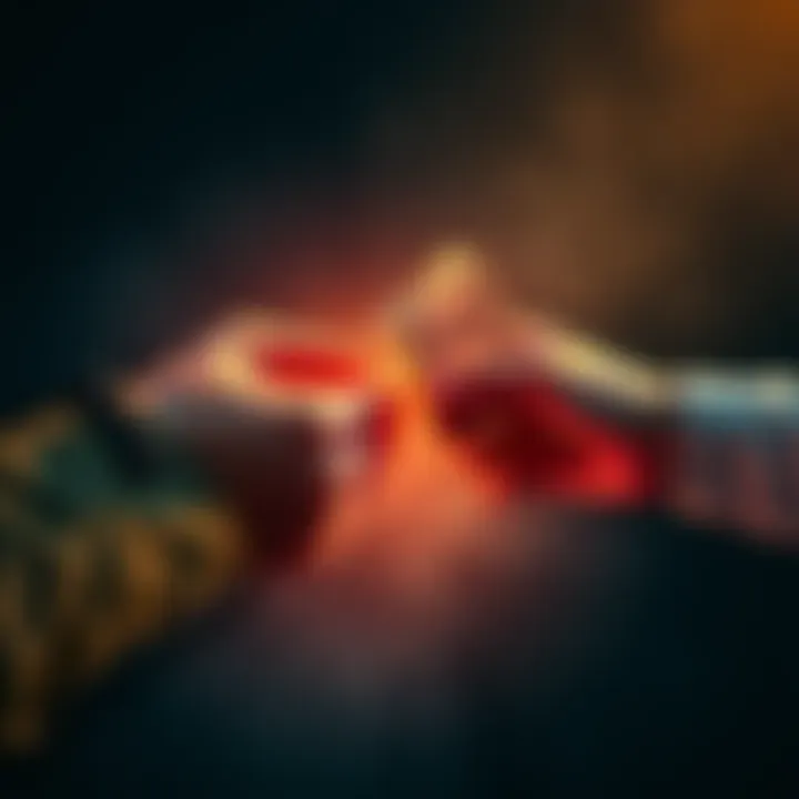 Two hands exchanging bills symbolizing trust and money's role in society