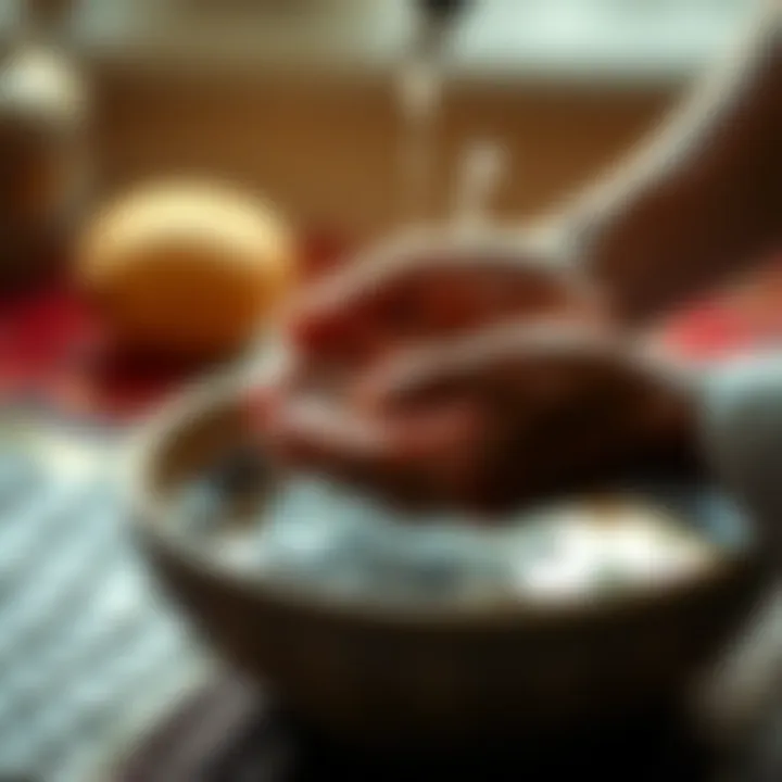 Person washing their hands in a bowl of water before a prayer, symbolizing cleanliness and respect during worship