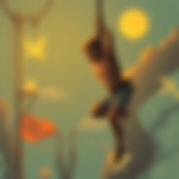 Illustration of the Hanged Man tarot card showing a man suspended upside down by one foot, with his hands behind his back, surrounded by symbolism of self-reflection and sacrifice.