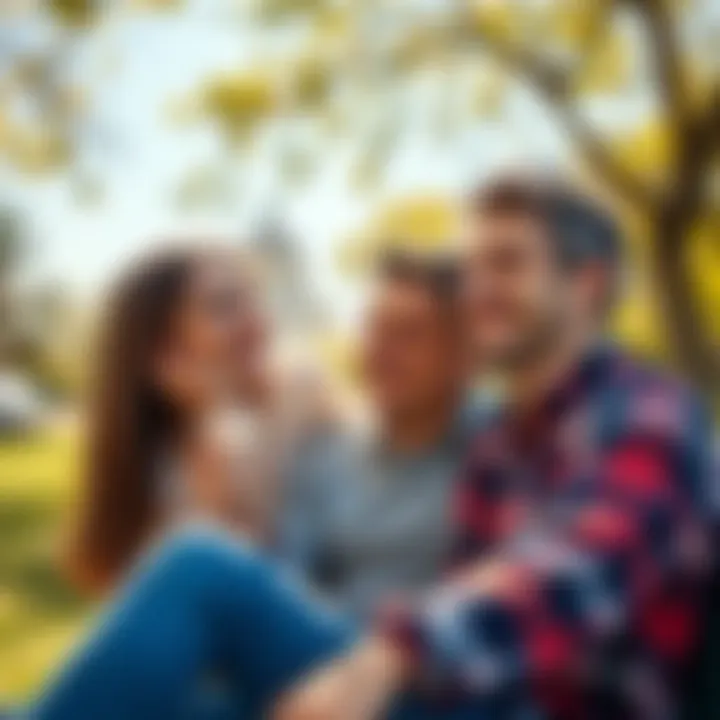 A smiling couple sitting closely, enjoying a sunny day in a park, representing an ideal relationship