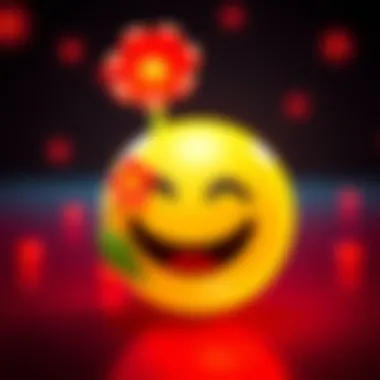 Happy emoji expression A cheerful emoji with a flower and a smiling face, symbolizing joy and warmth in digital communication.