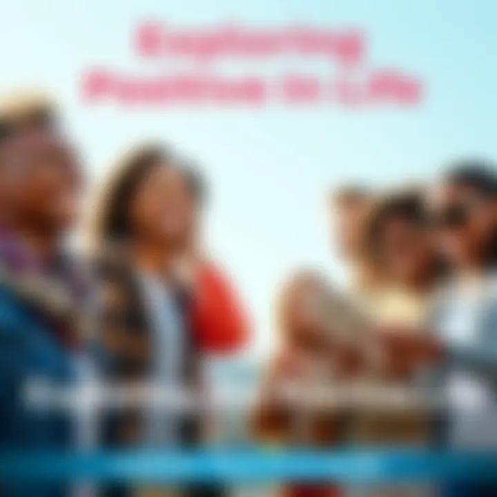 A group of diverse individuals smiling and engaging in various activities that promote well-being like exercising, working together, and spending time with family. They are outdoors in a bright and ch...