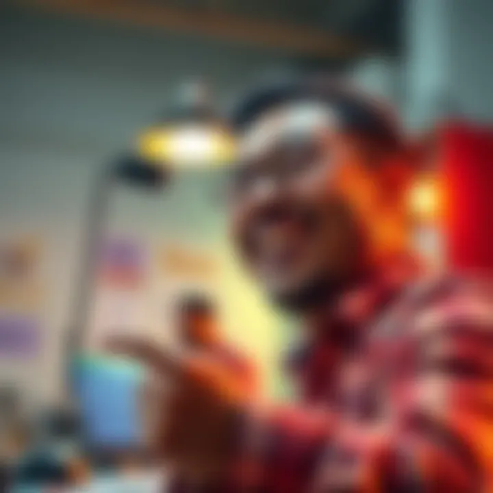 A person smiling while completing a task, showing joy and satisfaction from their accomplishment.
