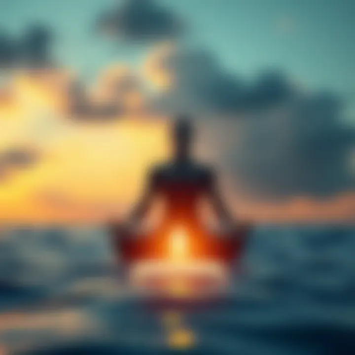 A tranquil scene depicting a person meditating with sound waves surrounding them, symbolizing the 396 Hz frequency's power over fear and sleep paralysis.