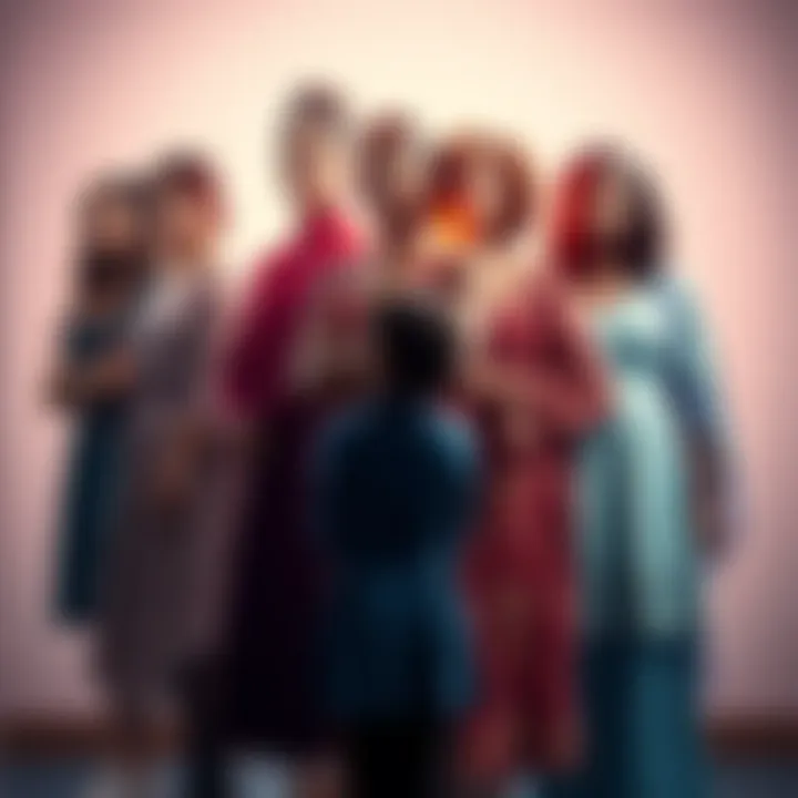 A diverse group of men and women standing together in unity, symbolizing the balance of the divine feminine in society.