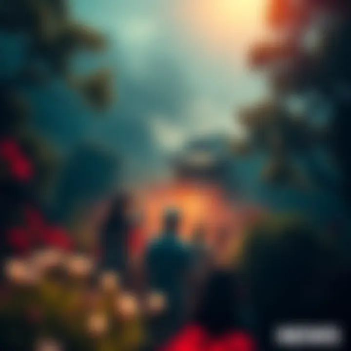 A serene depiction of people connecting in a lush, spiritual landscape, symbolizing the importance of human connection over materialism.