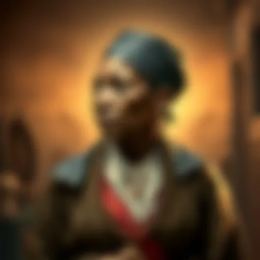 Harriet Tubman depicted with symbols of Pisces, showing her strength and wisdom in a historical setting.