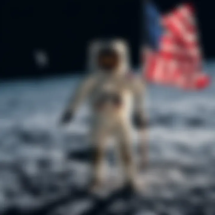 Harrison Schmitt on the Moon with American Flag Astronaut Harrison Schmitt poses on the moon with the American flag and Earth visible in the background during Apollo 17 mission.