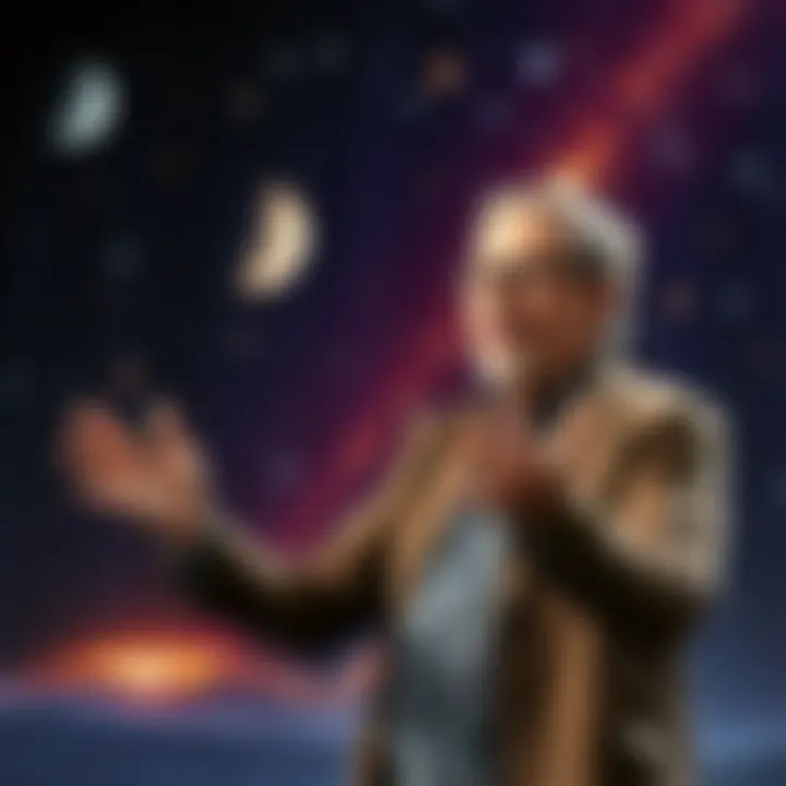 A Harvard astronomer presenting a theory about the celestial object 3I/ATLAS possibly being an alien probe, with a starry background and visuals of the object in discussion.