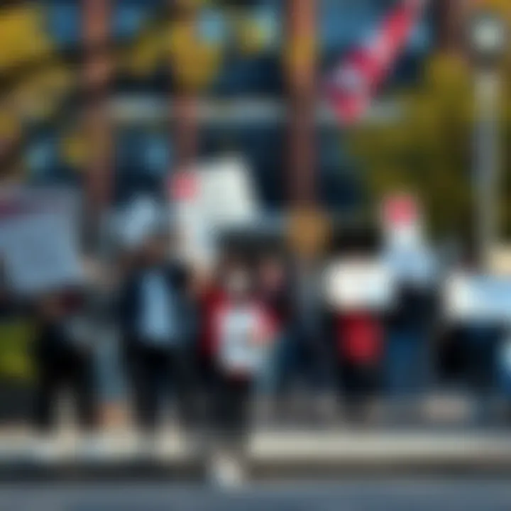 A group of students protesting outside Harvard University holding signs about academic integrity and freedom.