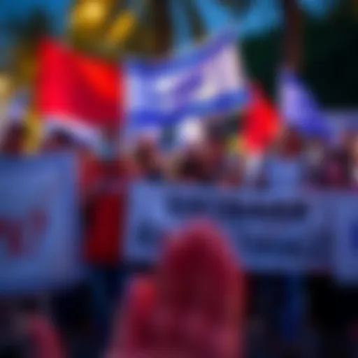 A group of activists holding banners and signs related to Hasbara efforts, engaging in a protest or rally, showcasing their determination to address the 7k challenge.