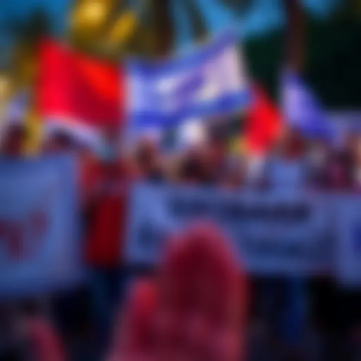 A group of activists holding banners and signs related to Hasbara efforts, engaging in a protest or rally, showcasing their determination to address the 7k challenge.