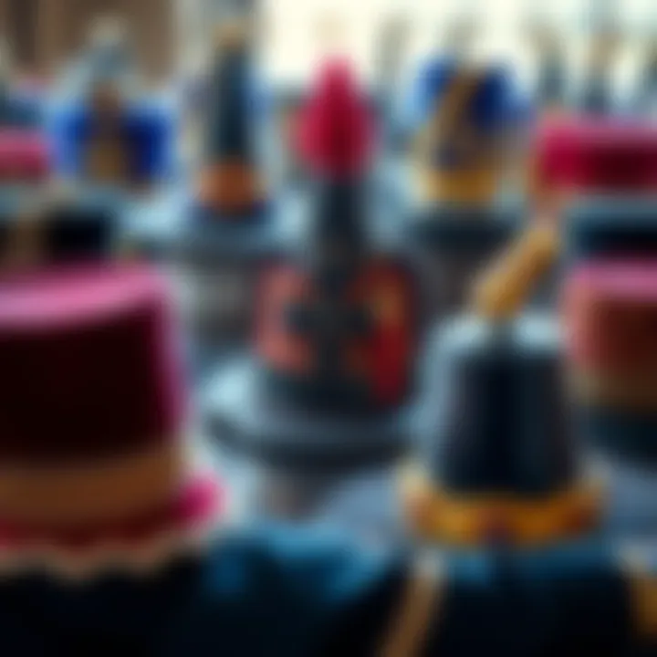 Various styles of hats worn by Lodge Masters in Masonic Lodges, showcasing their designs and significance