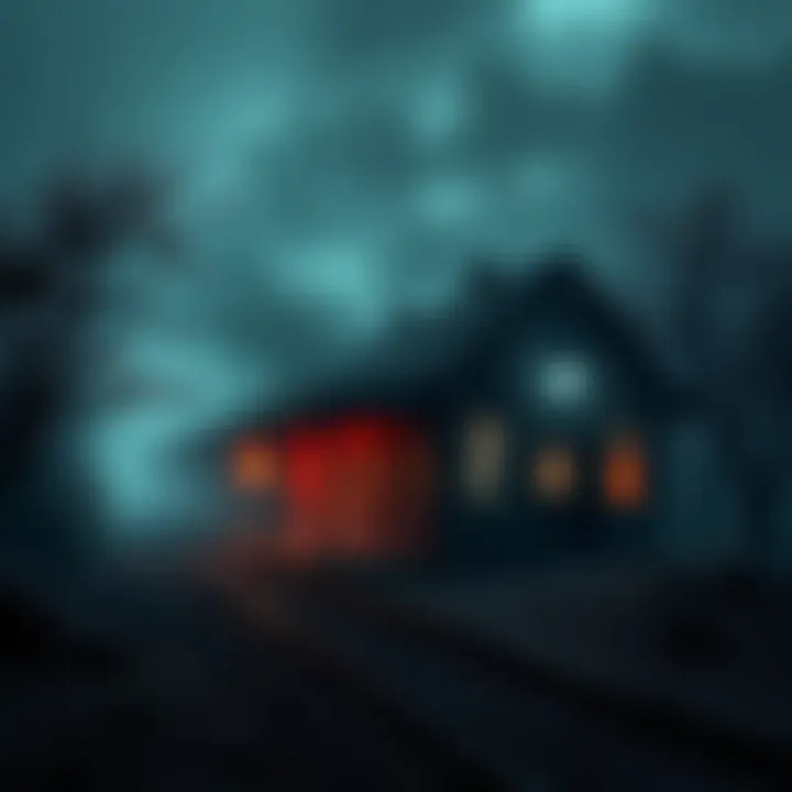 An old train depot in Arizona shrouded in mist, with spooky shadows and an eerie atmosphere